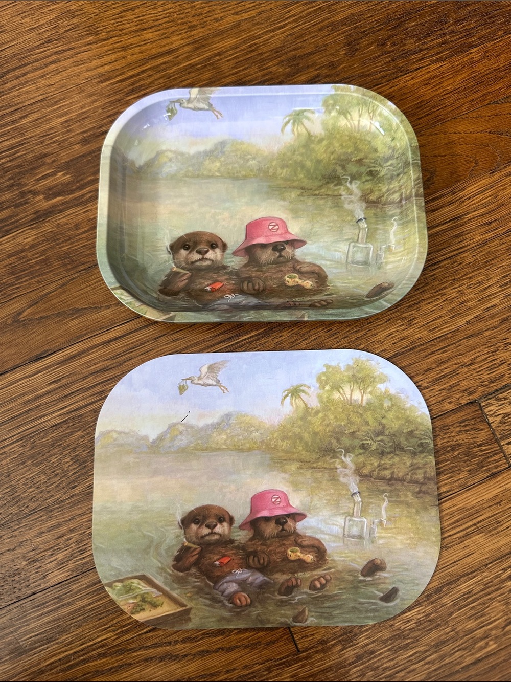 Otters Illustration Rolling Tray and Mouse Pad Set